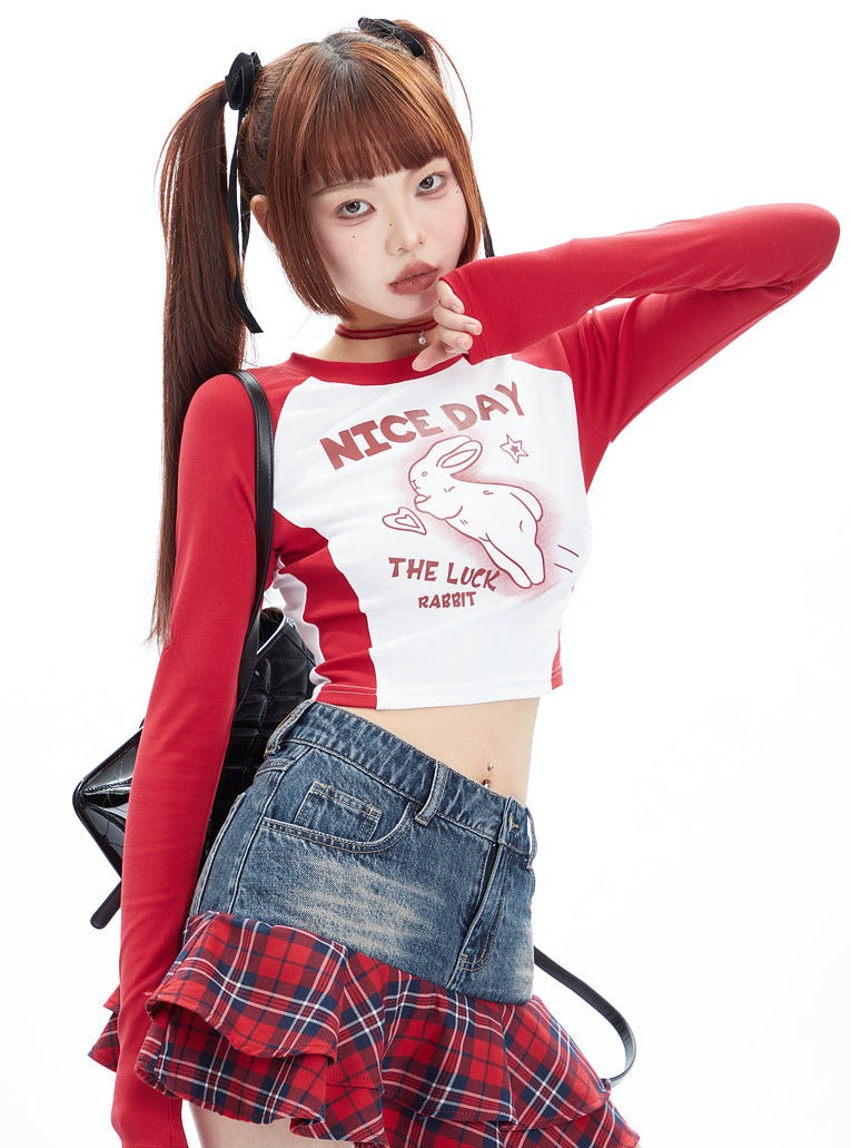 Nice Day Lucky Rabbit Raglan Crop Tee