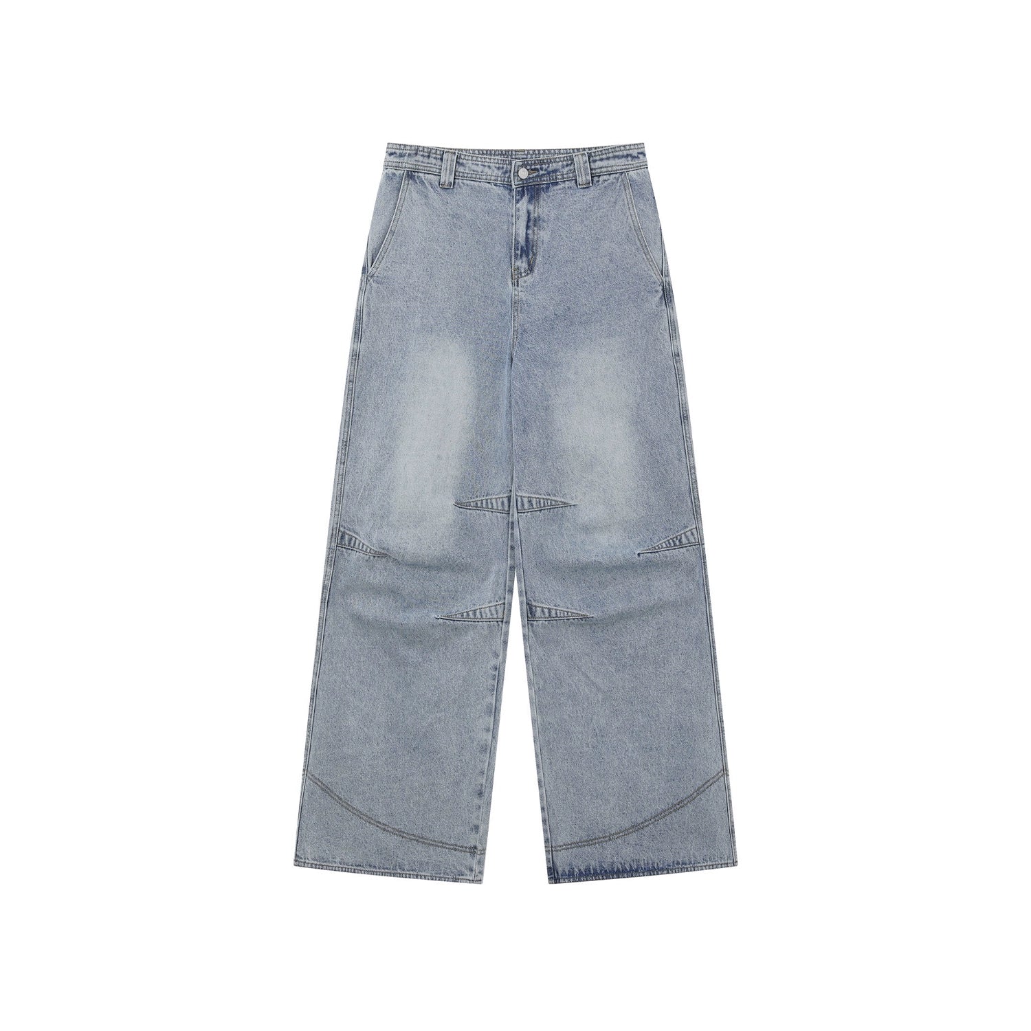 Wide-Leg Faded Distressed Jeans with Unique Seam Detailing