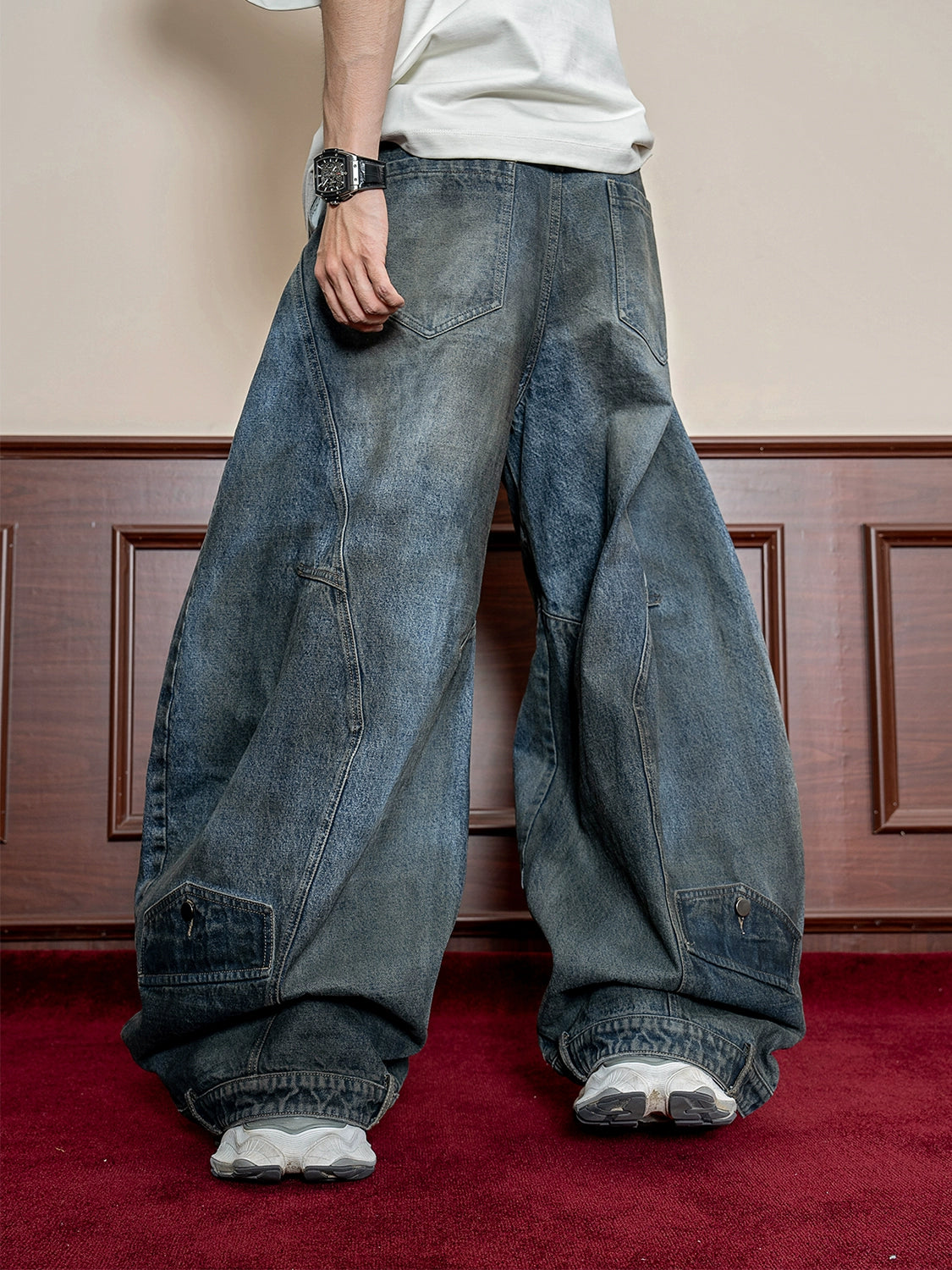 Baggy Faded Dark Blue Wide-Leg Jeans