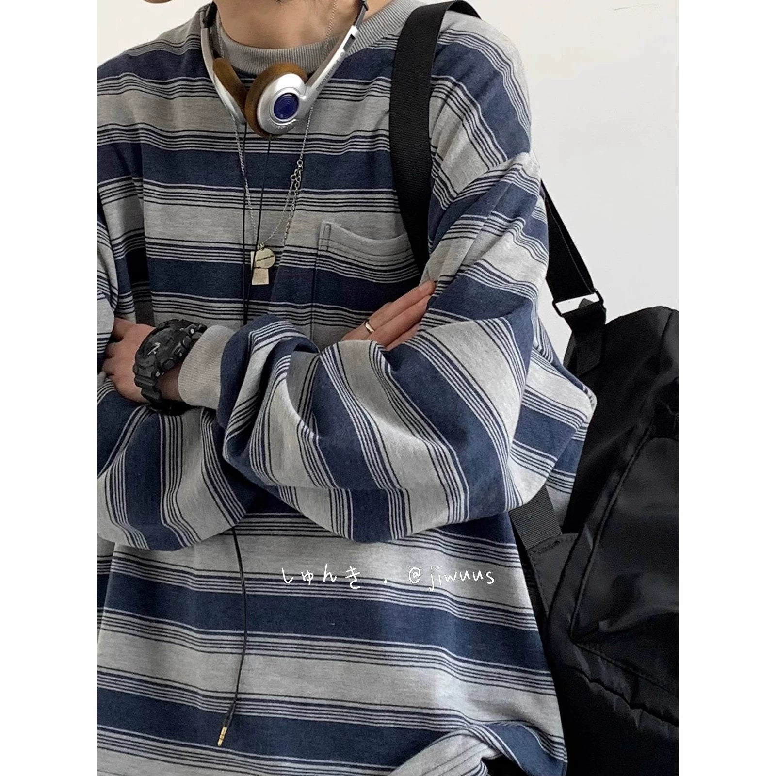 Navy Grey Striped Long Sleeve