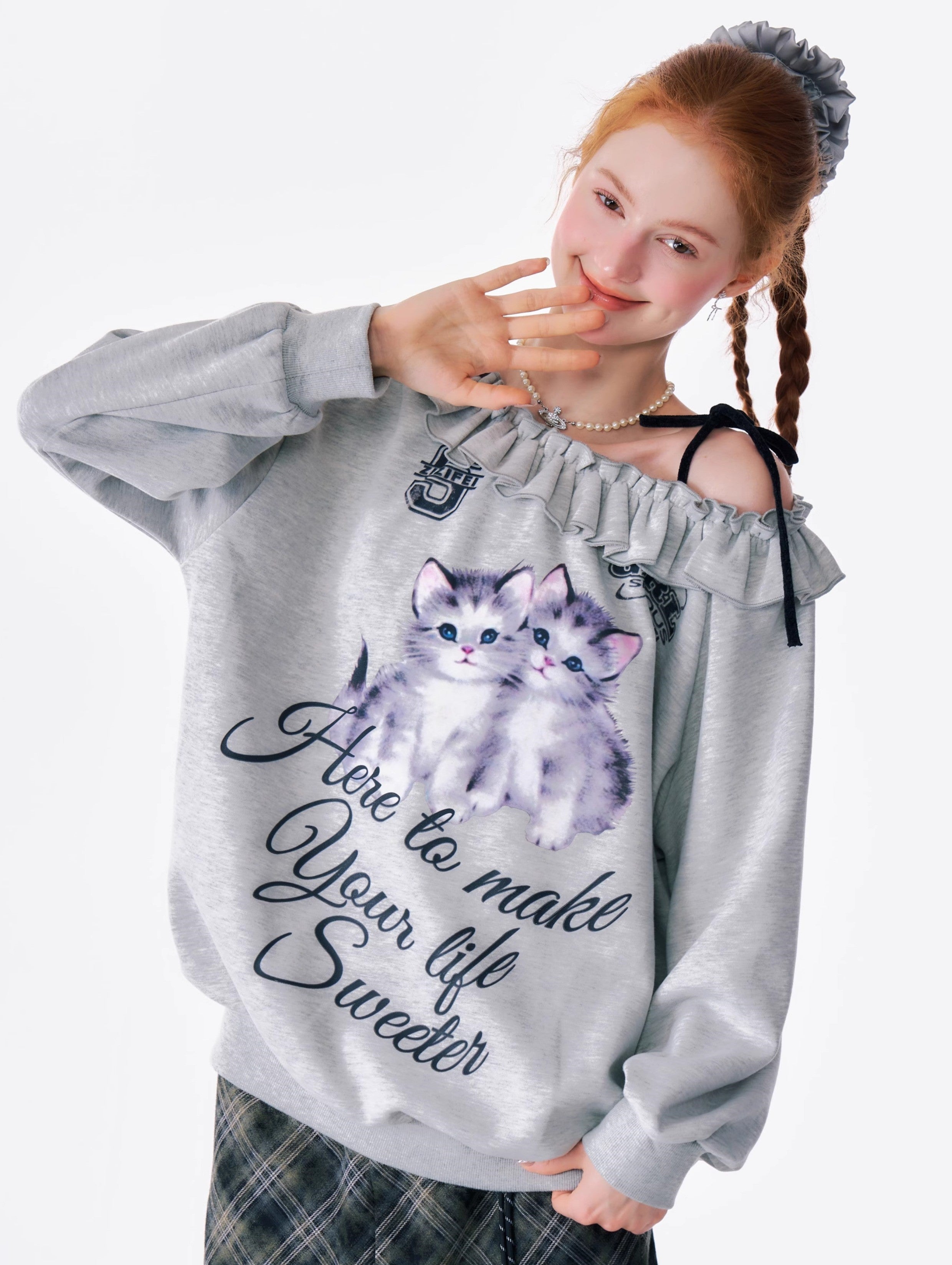 Sweet Kitten Ruffle Sweatshirt