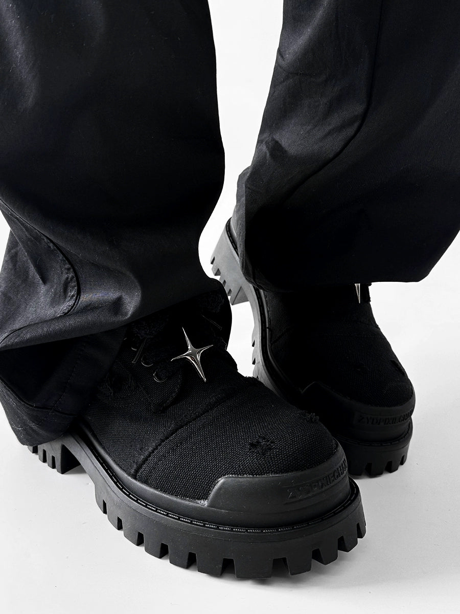 Chunky Black Canvas Platform Sneakers with Rugged Soles