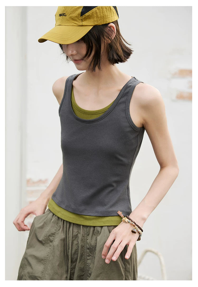 Layered Scoop Neck Fitted Tank Top