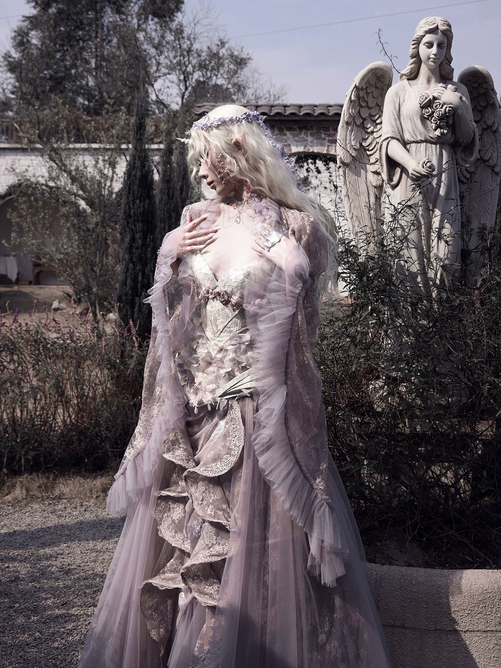 Lavender Lace Bell-Sleeve Shrug