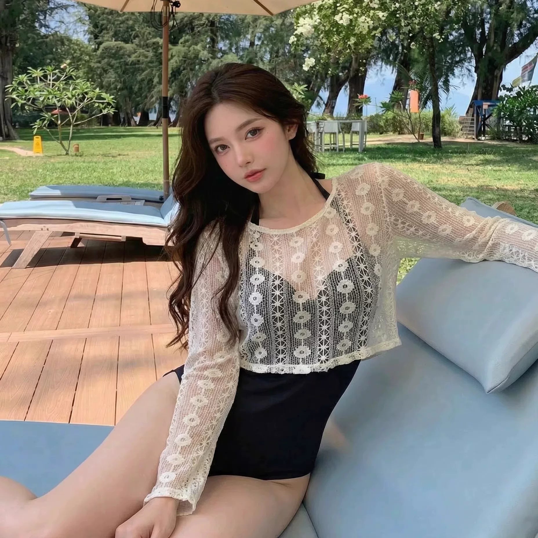 Moonlit Gingham Poolside One‑Piece