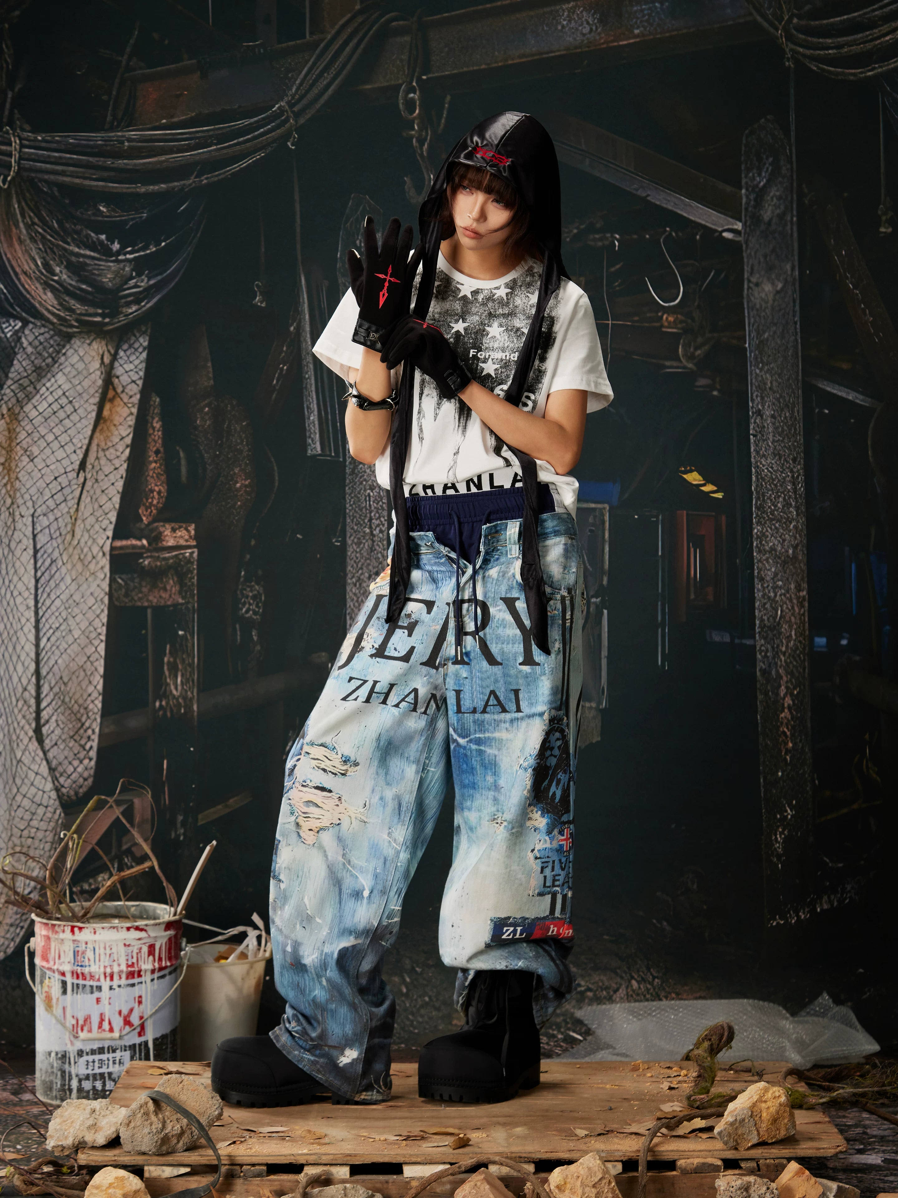 Distressed Ocean-Wash Jogger Jeans