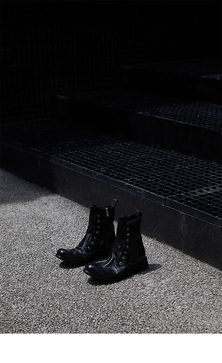 Brown Leather Lace-less Combat Boots