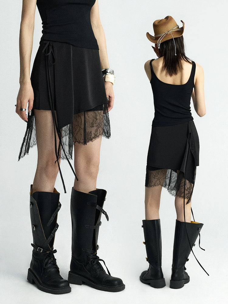 Twilight Veil Asymmetric Lace‑Hem Skirt