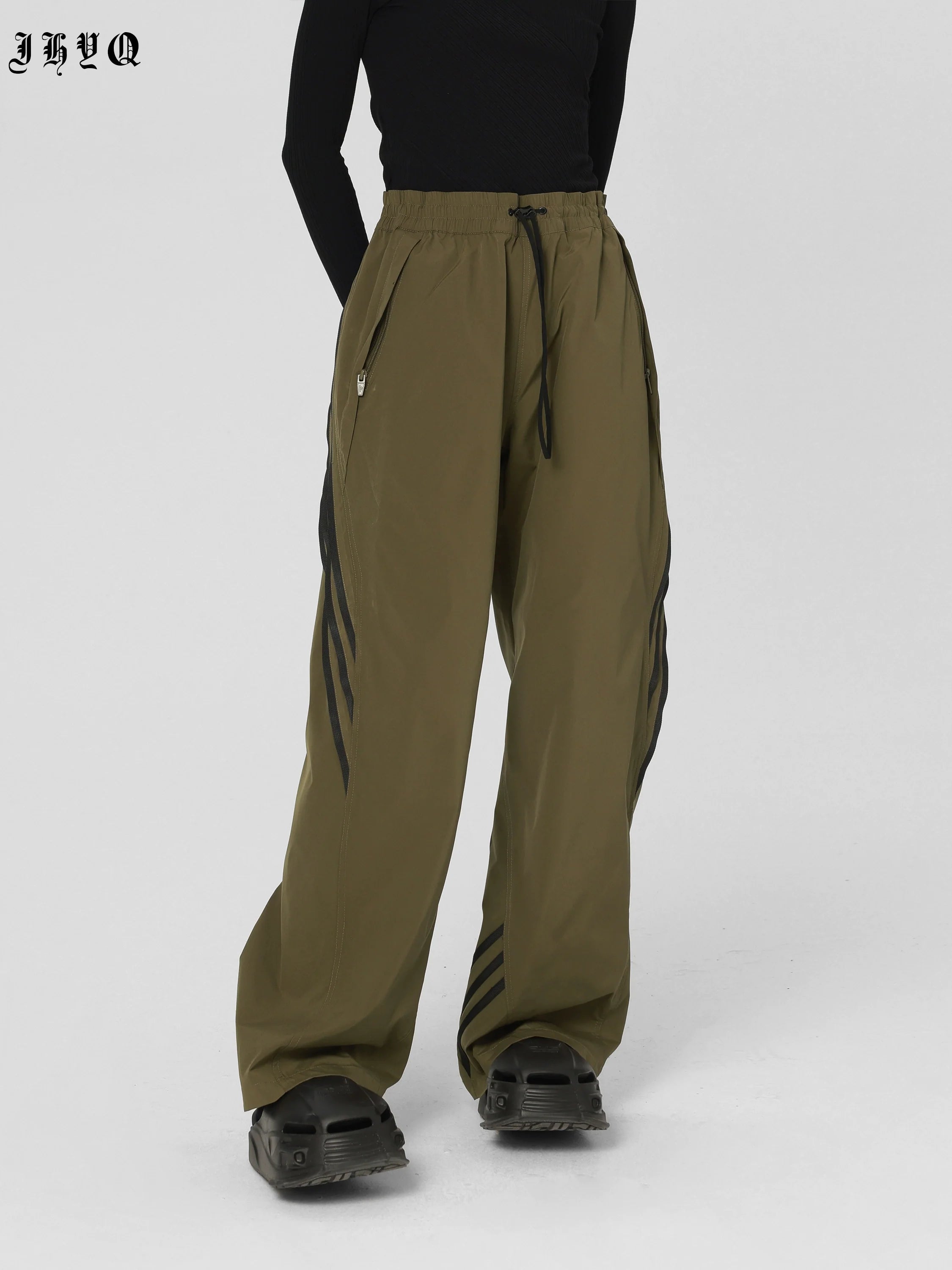 Striped Paratrooper Drawstring Sports Pants - chiclara