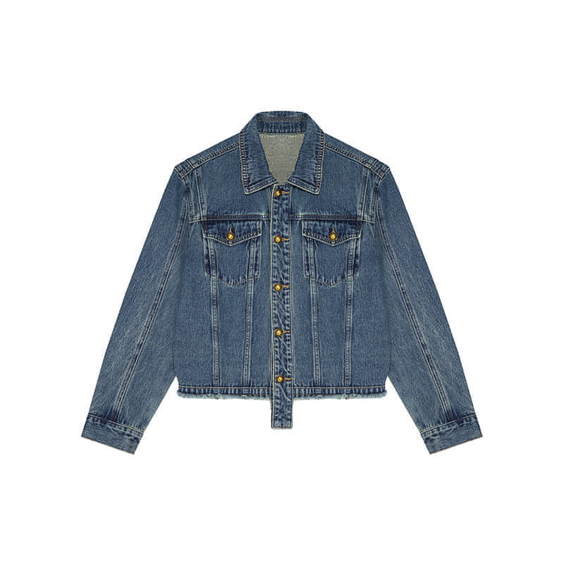 Vintage Casual Denim Jacket With Frayed Hem - chiclara