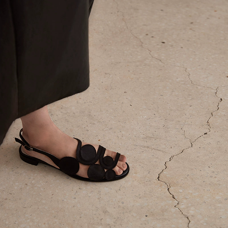 Black Circle Strap Flat Sandals