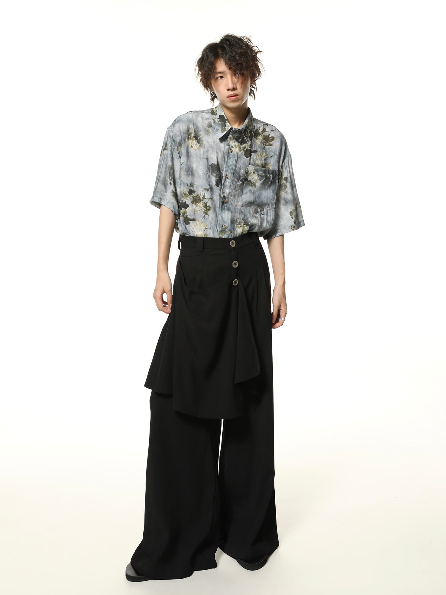 Asymmetric Overlay Wide-Leg Palazzo Pants