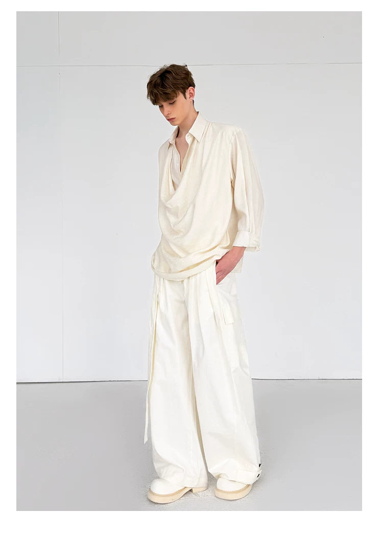 Ivory Cascade Drape Collar Shirt