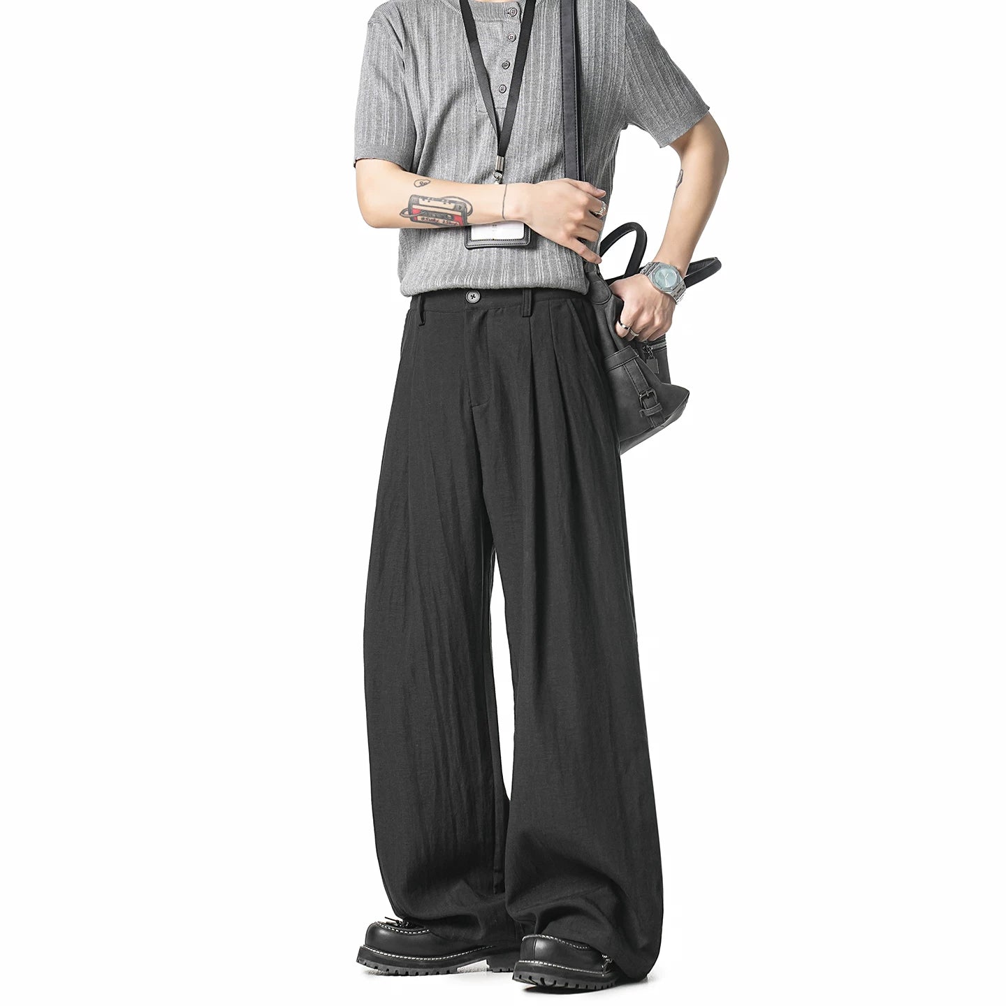 Latte Pleat Relaxed Wide-Leg Trousers