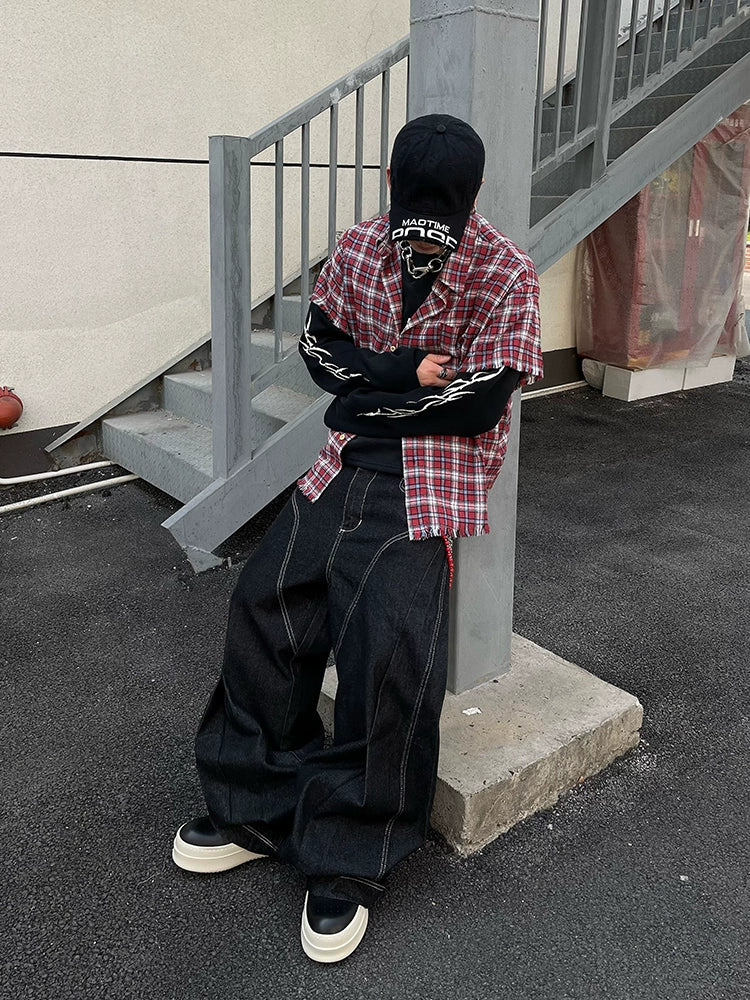 Curved Urban Stitch Wide Leg Jeans