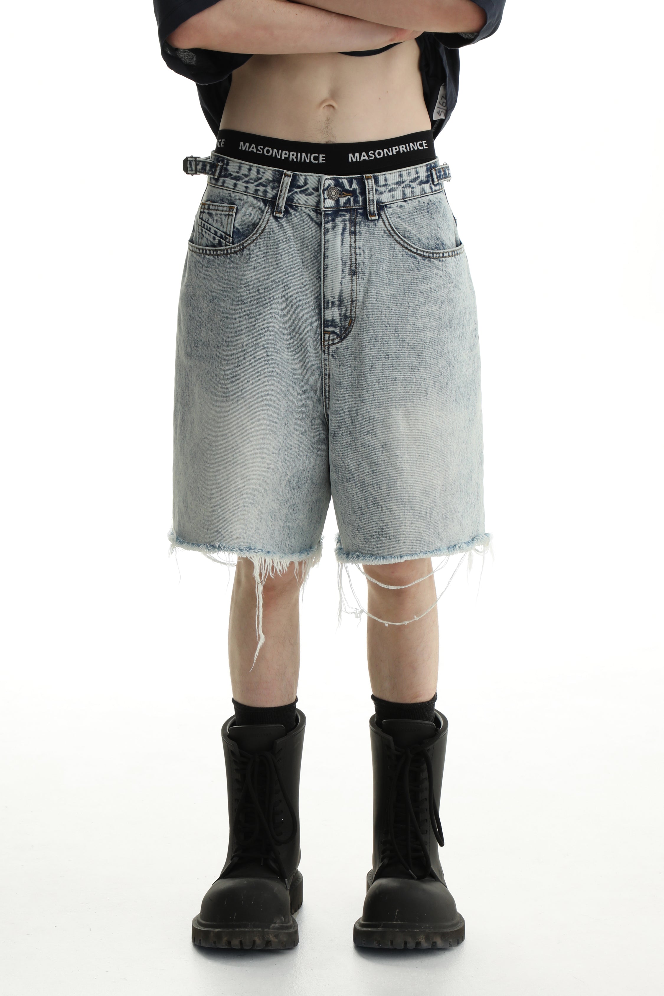 Denim Shorts & Jeans Set with Faded Raw Edges - chiclara