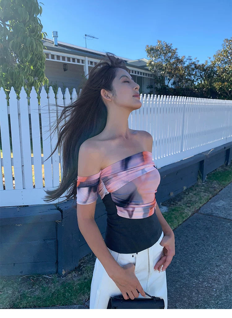 Asymmetric Off Shoulder Ruched Tube Top