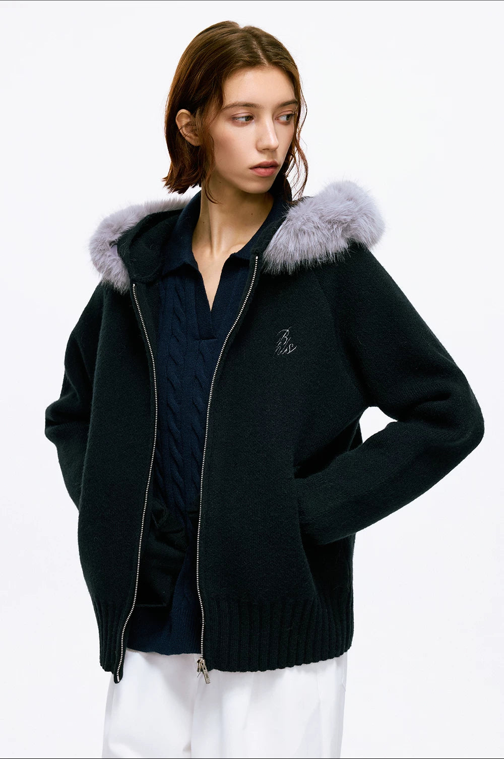Frostline Faux Fur Hood Zip Cardigan