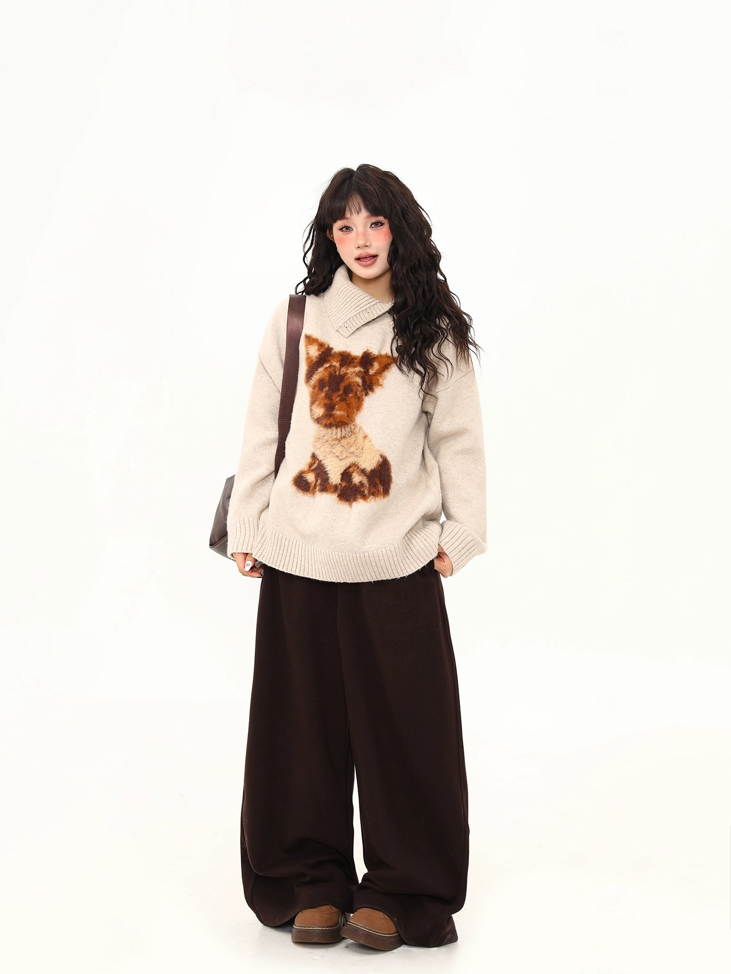 Cozy Terrier Shawl-Collar Knit Sweater