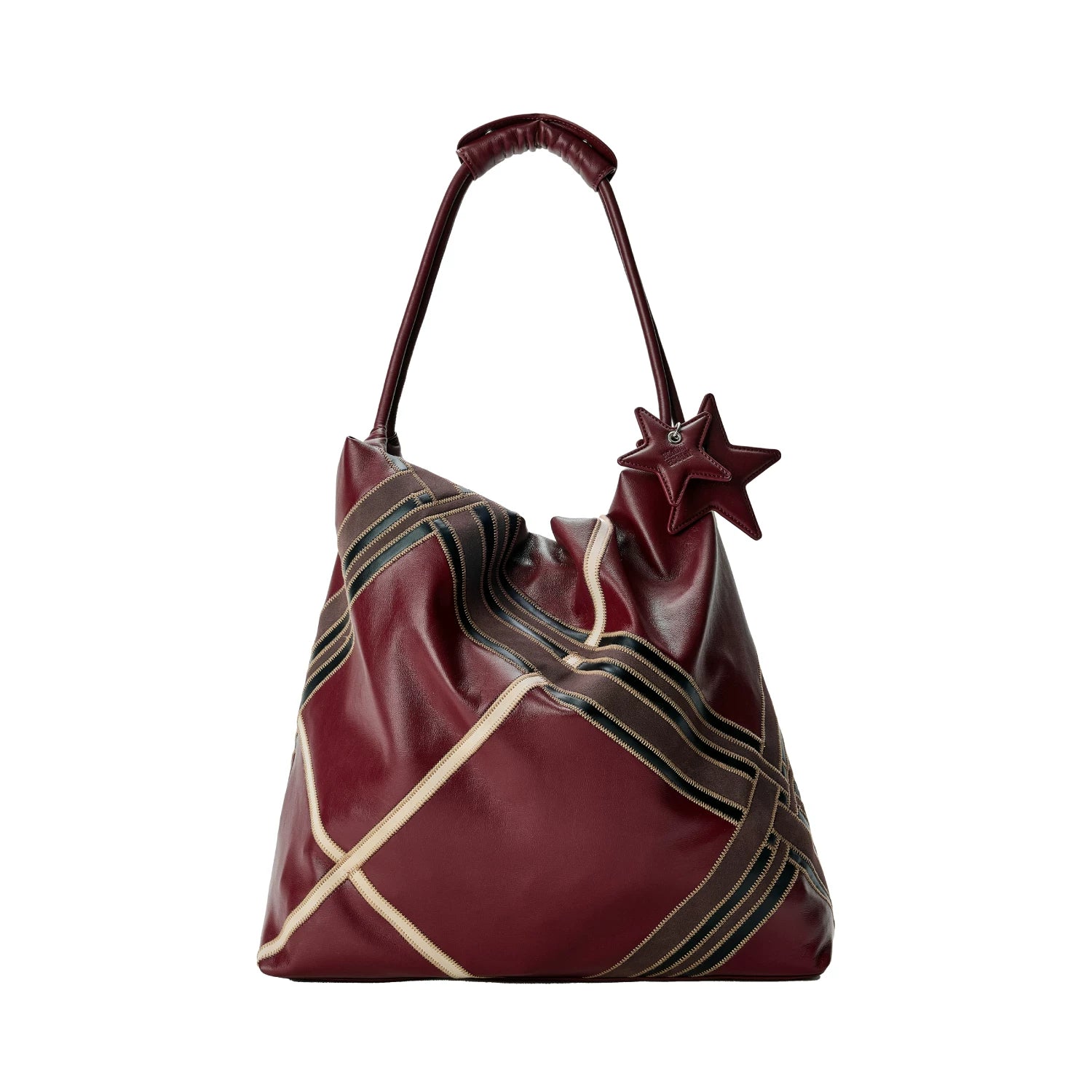 Striped Star Oversized Shoulder Tote - Hot Red
