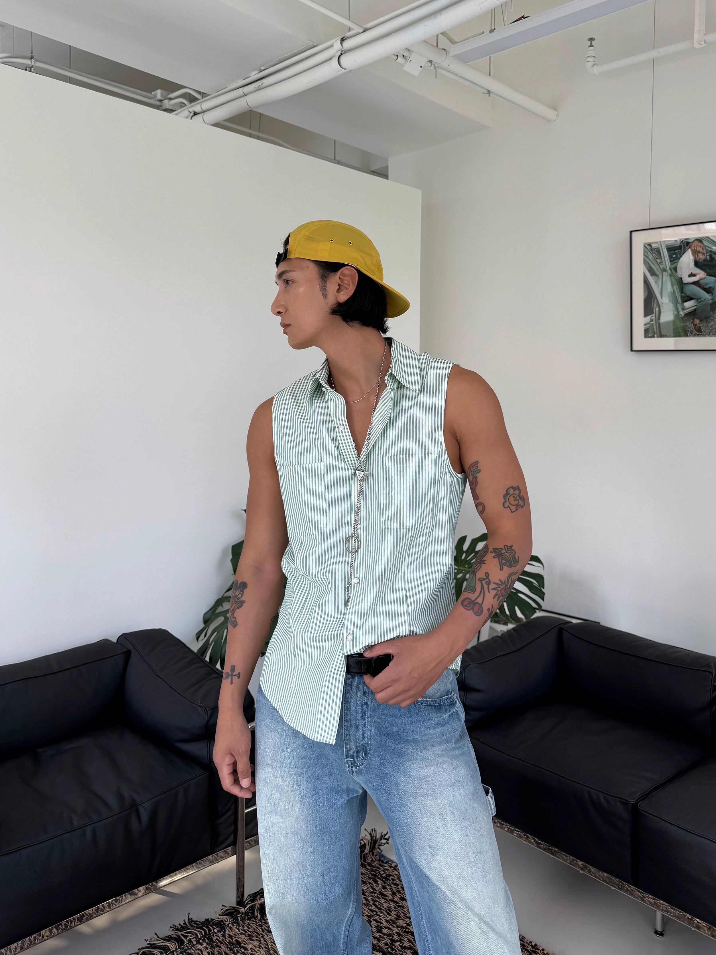 Seaside Stripe Sleeveless Collar Shirt
