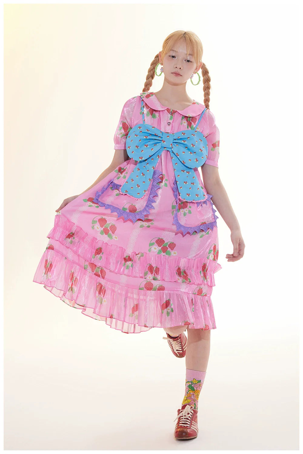 Pink Strawberry Peter Pan Collar Dress