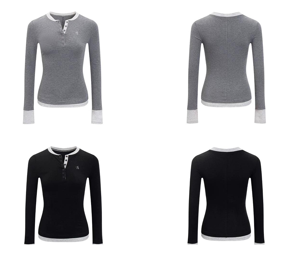 Contrast Trim Henley Long-Sleeve Top