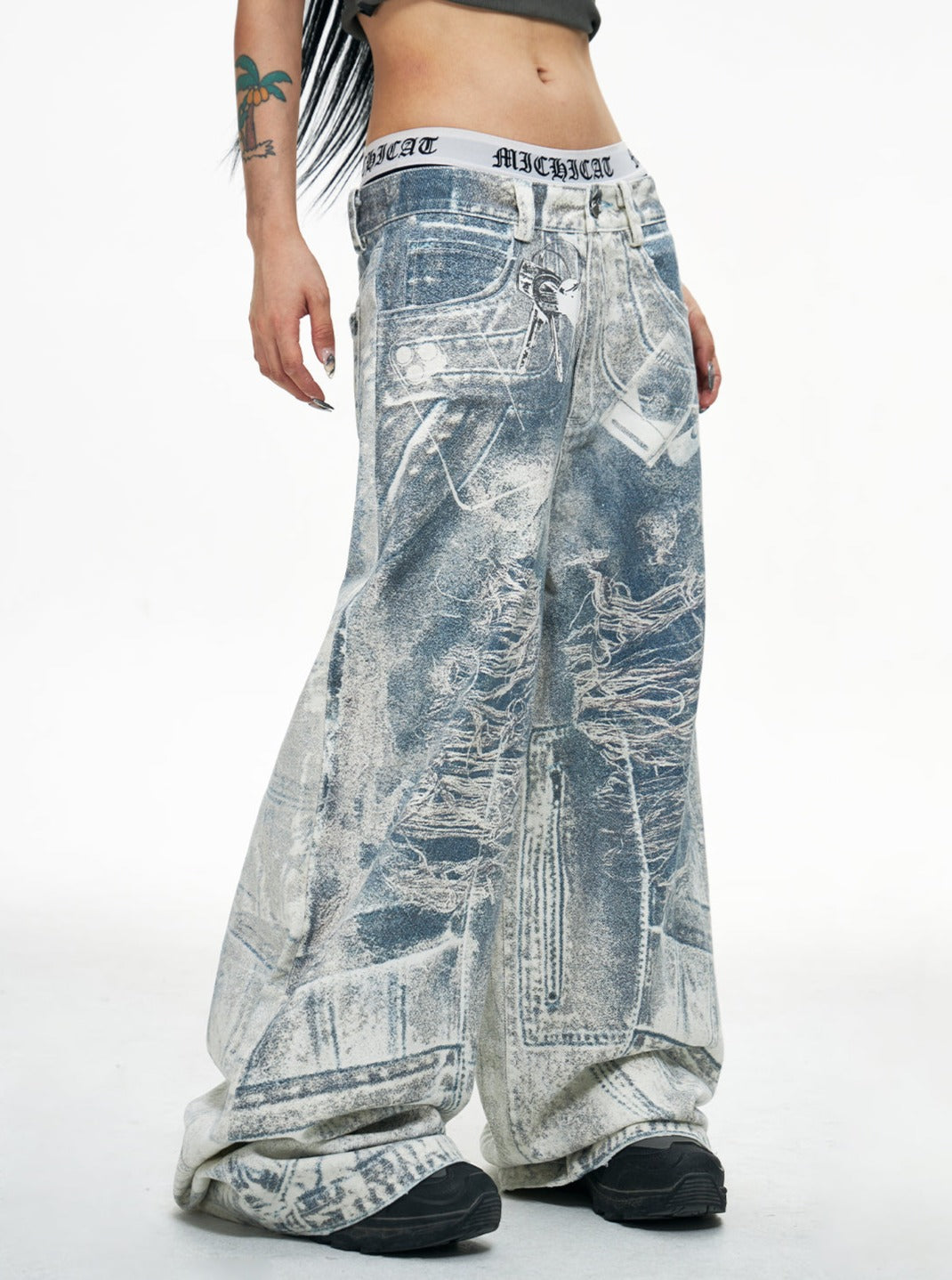 Acid Wash Wide-Leg Baggy Jeans