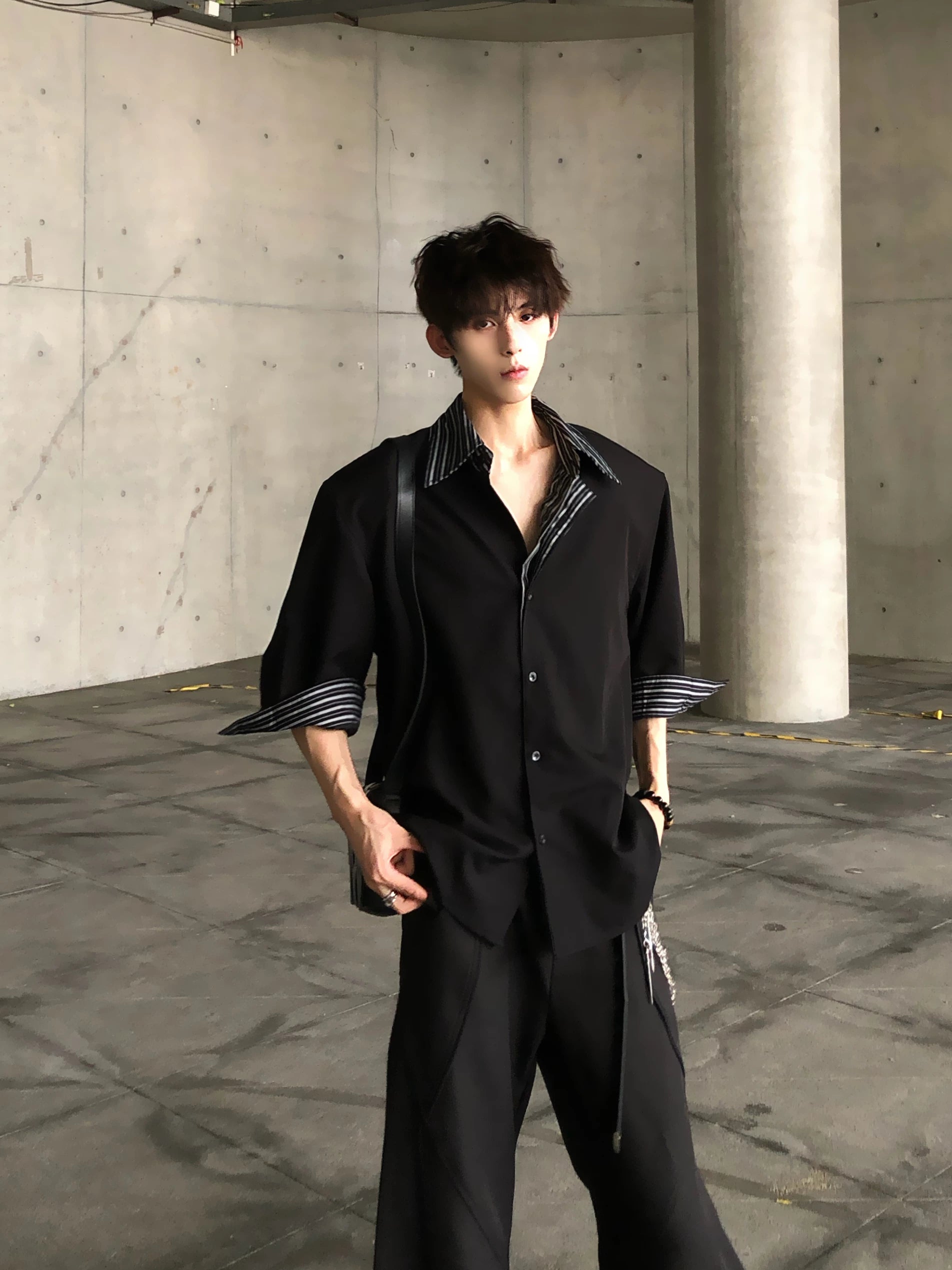 Midnight Stride Stripe-Collar Shirt