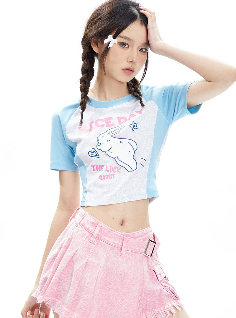 Nice Day Lucky Rabbit Raglan Crop Tee