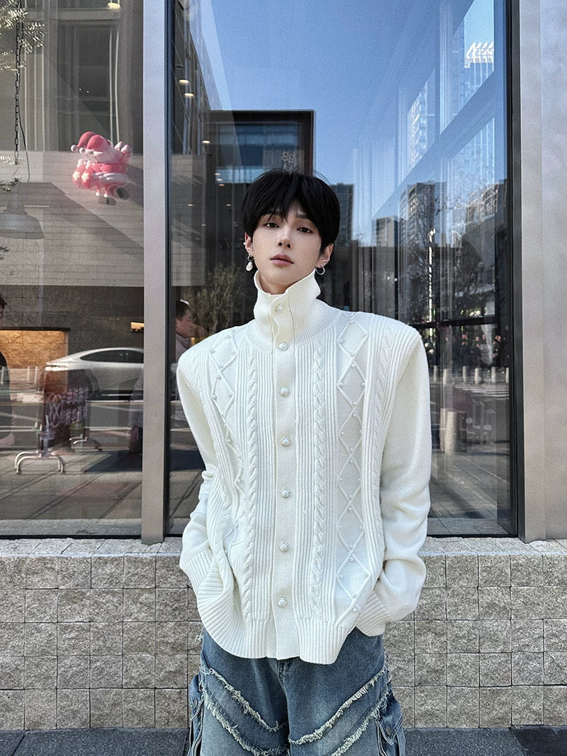 Lattice Snap-Spire Turtleneck Cardigan