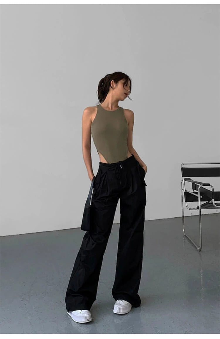 American Retro Wide-Leg Work Pants - chiclara