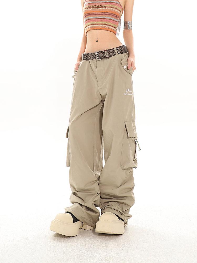 Retro American Style Loose Fit Pocket Work Pants - chiclara