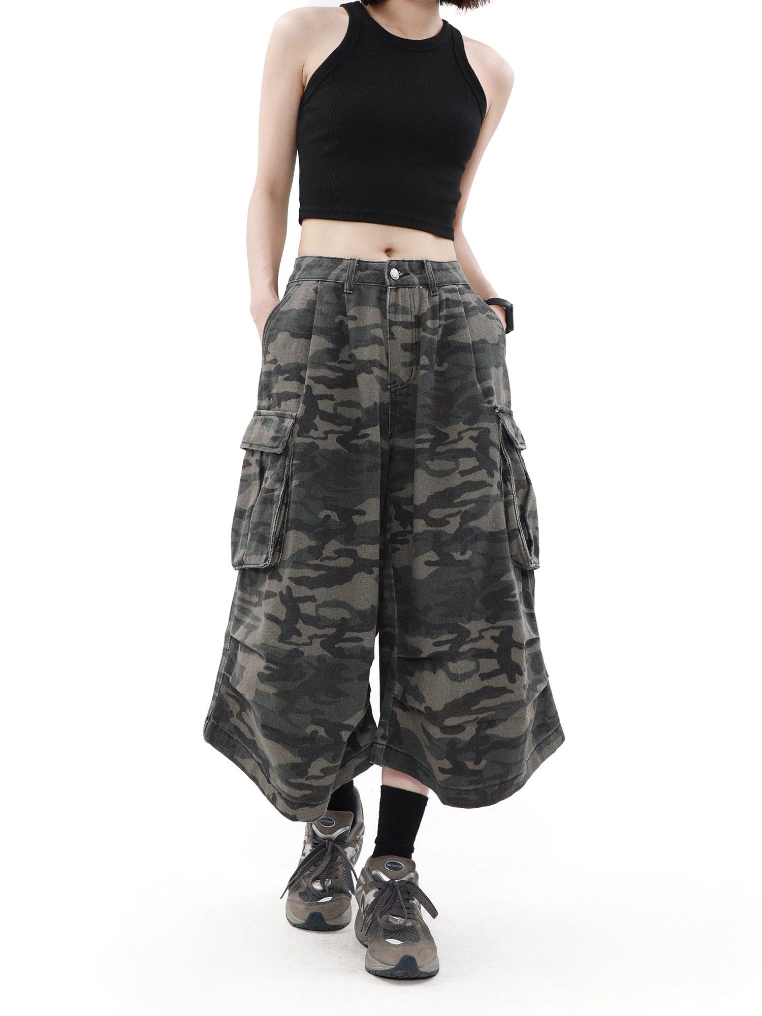 Mrnearly Camouflage Cargo Culottes - Unisex Urban Streetwear Bottoms