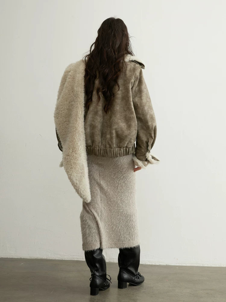 Taupe Shearling Aviator Jacket