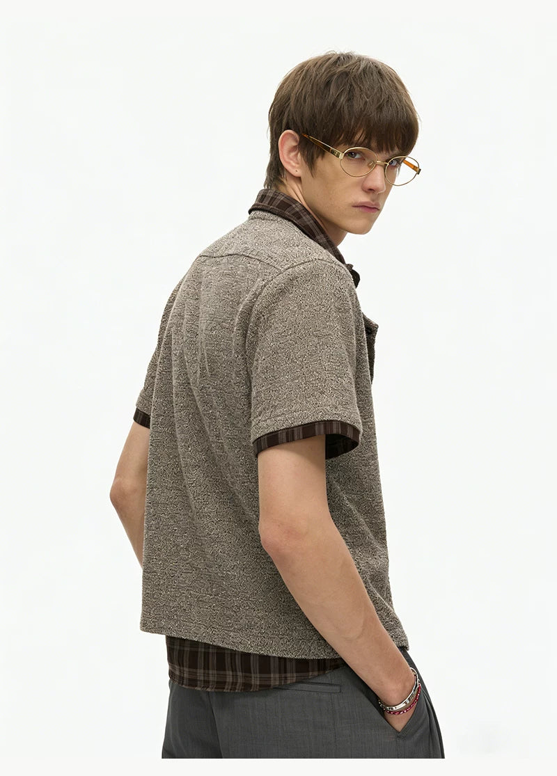 Mocha Plaid Trim Knit Shirt