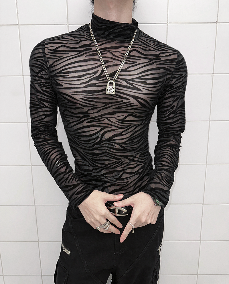 Shadowstripe Sheer Mesh Turtleneck