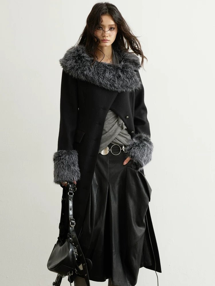 Charcoal Fur-Trim Long Coat
