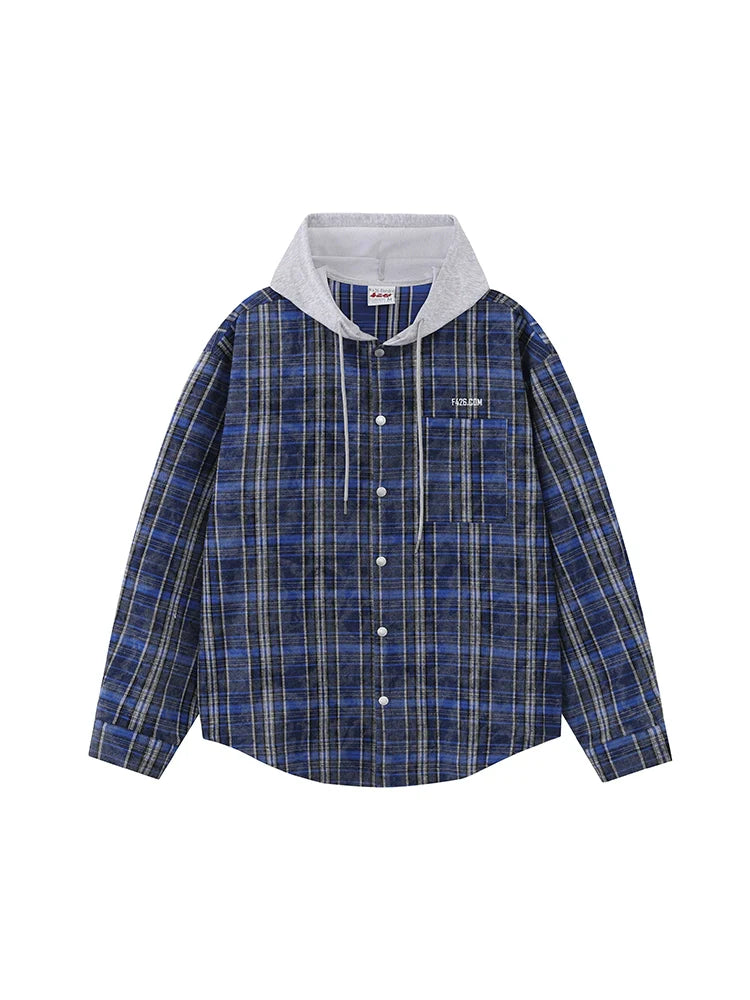 Loose Fit Distressed Plaid Shirt Jacket - chiclara