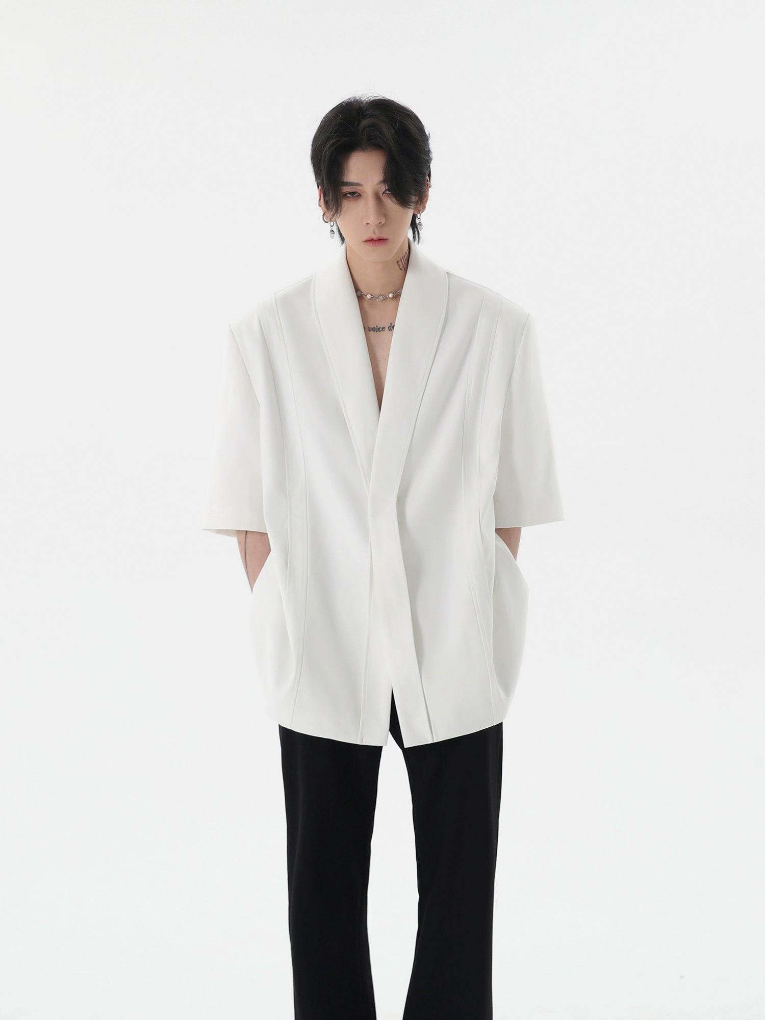 Short-Sleeve Oversized Shawl Collar Blazer