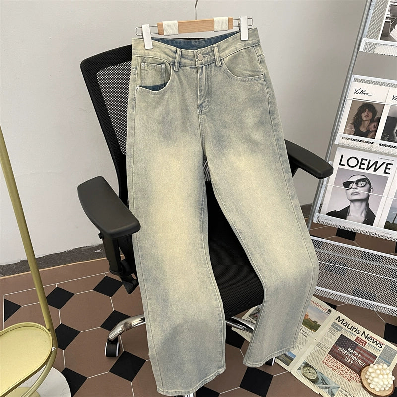Washed Straight Leg Denim Jeans