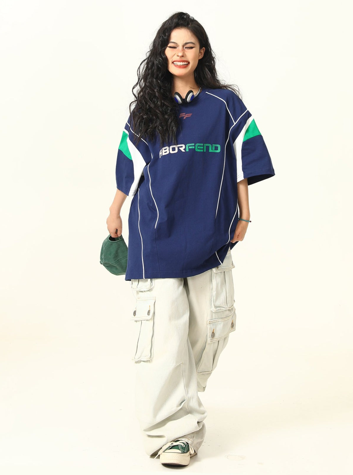 Sporty Retro-Futuristic Oversized T-Shirt