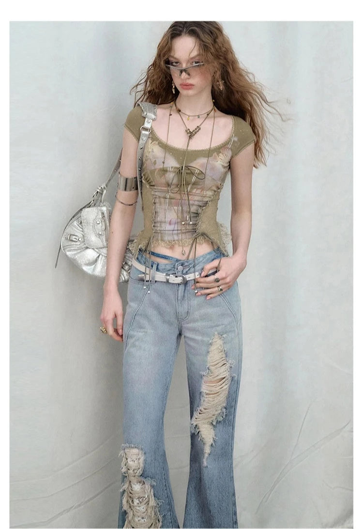 Of Akiva Distressed Flare Denim Jeans