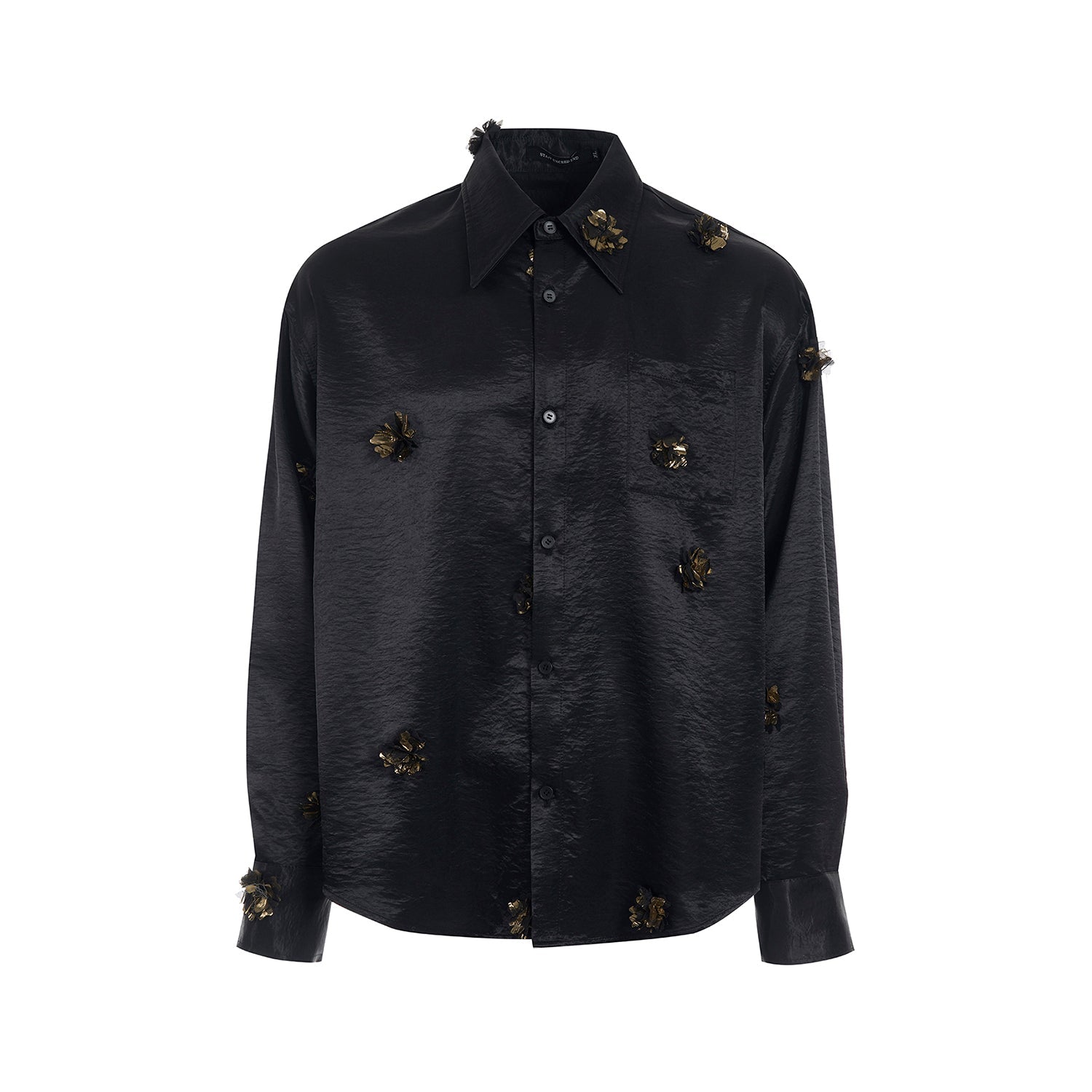 Floral Appliqué Satin Shirt