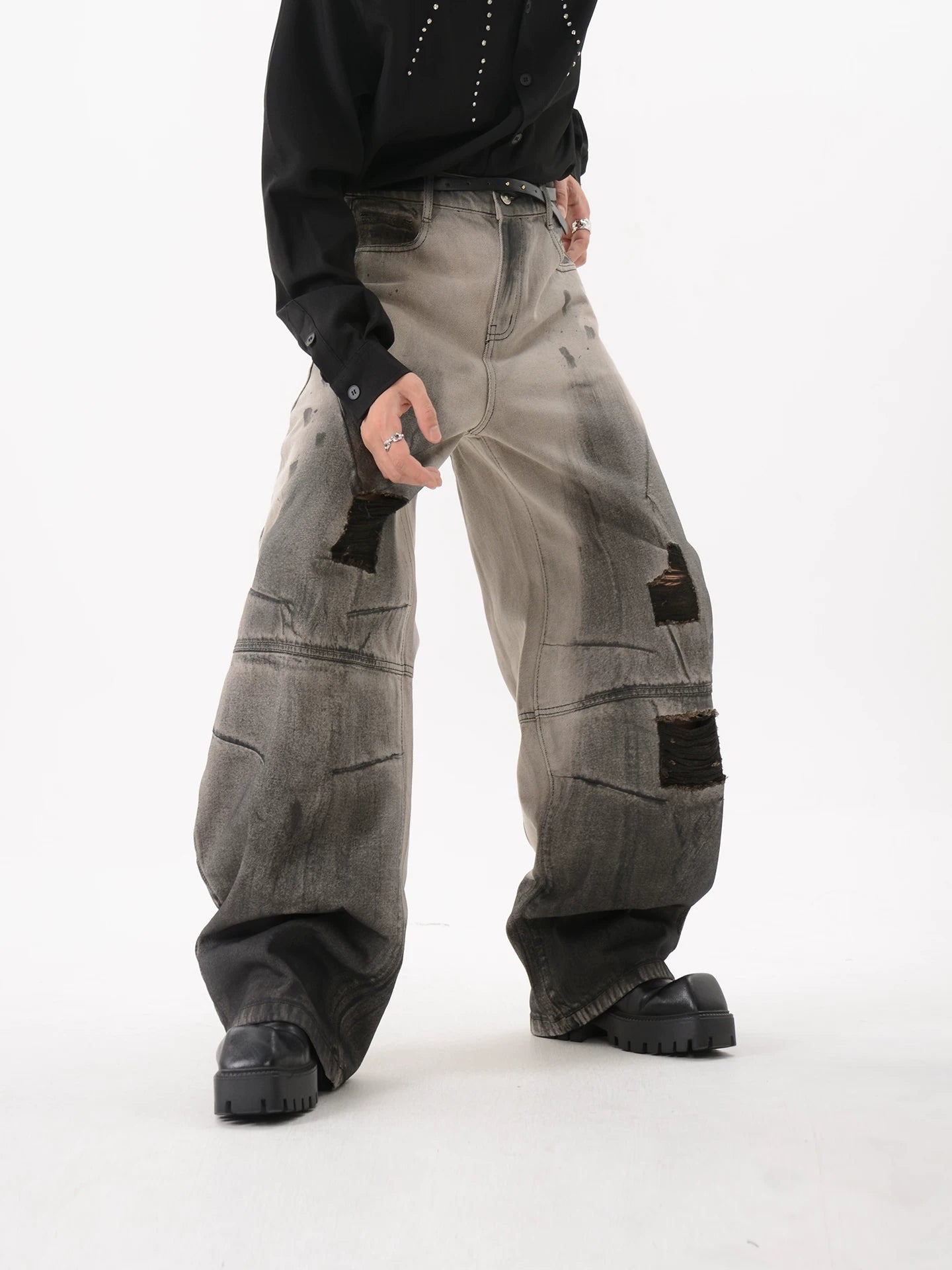 Ashfall Ruin Distressed Wide Jeans