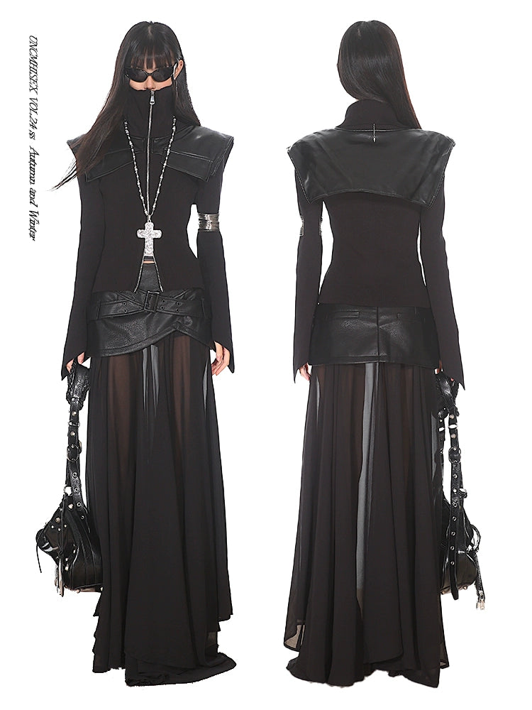 Midnight Valkyrie - Gothic High-Collar Military Jacket & Skirt Set