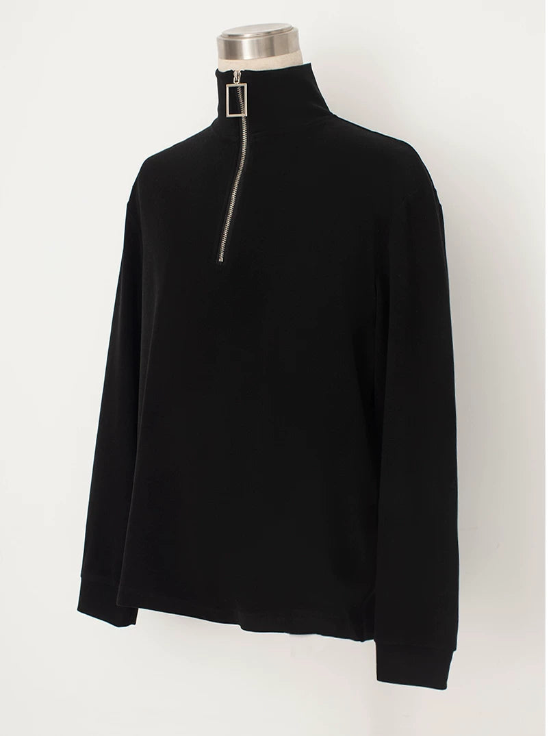 Square-Zip Mockneck Pullover