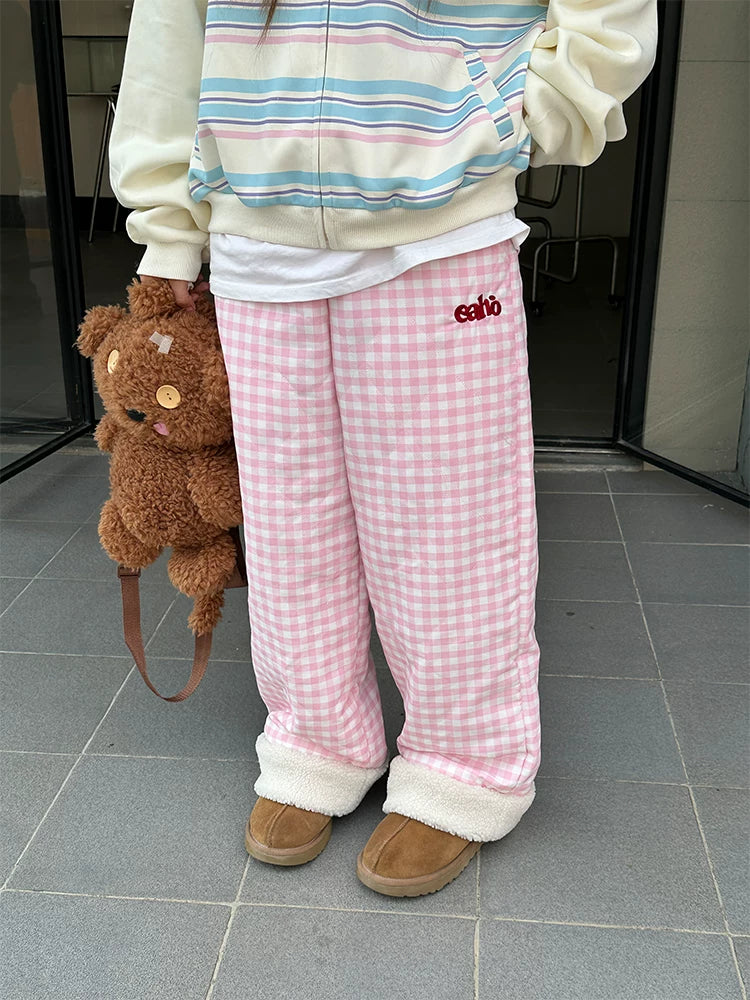 Cotton Candy Check Fleece Cuff Pants