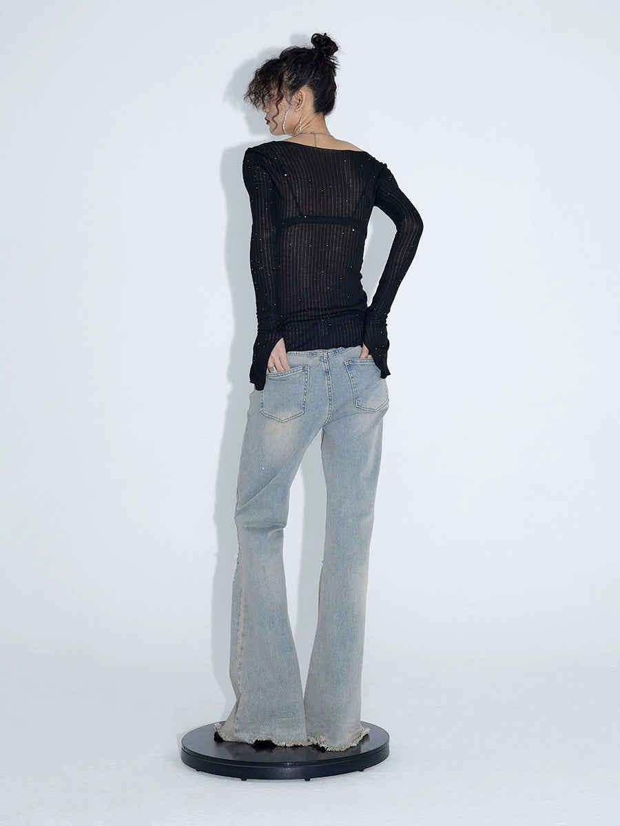 Galaxy Glint Ribbed Button Cardigan Top