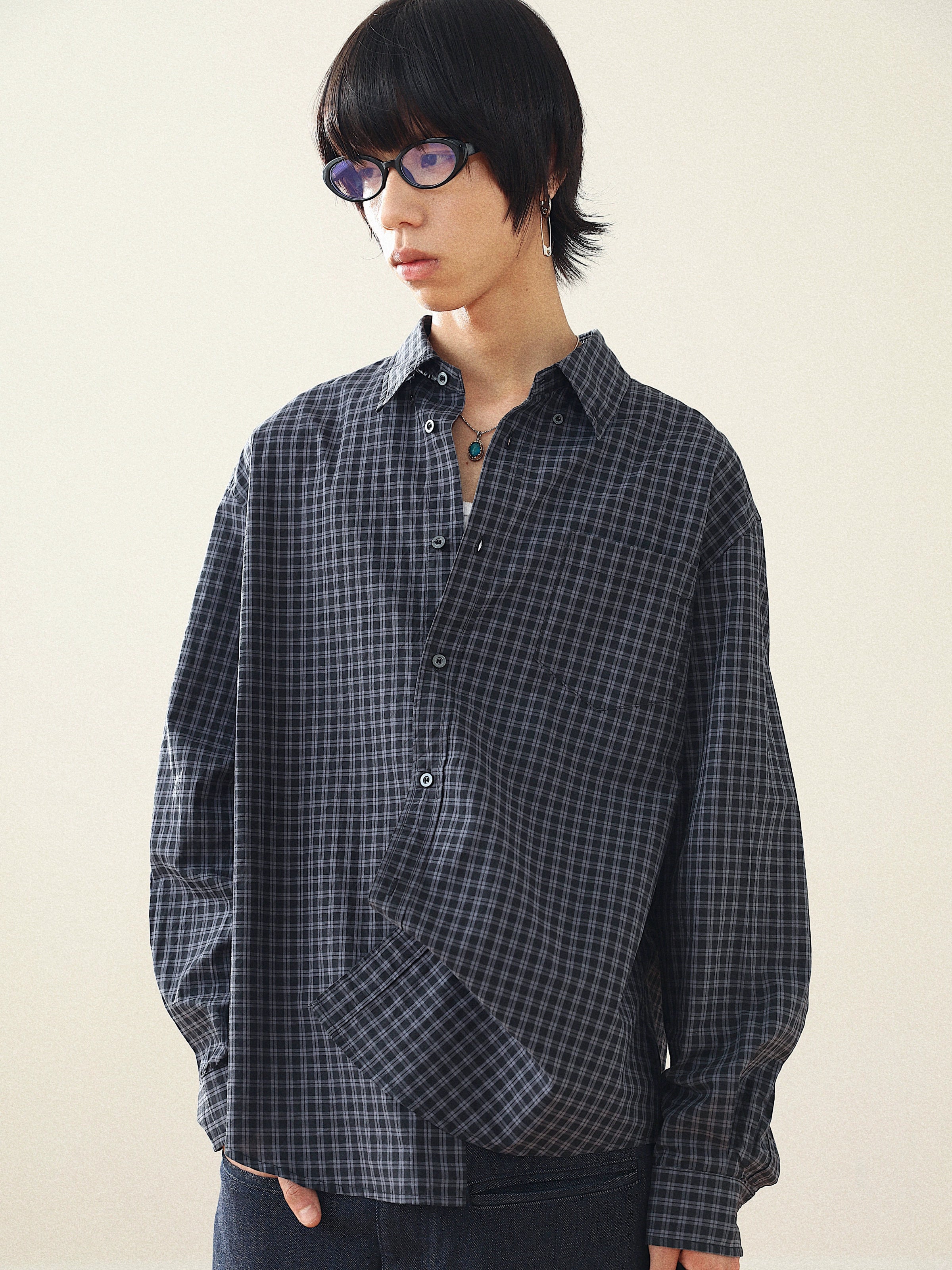 Dark Blue Checked Shirt